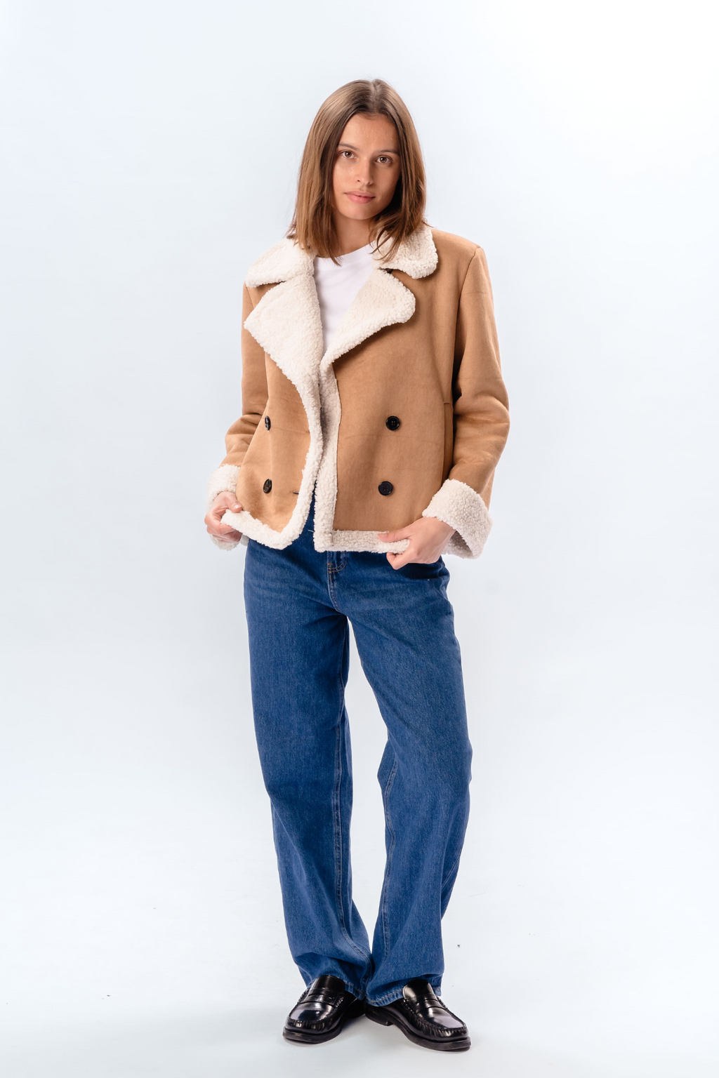 Shearling Kort Frakk - Beige