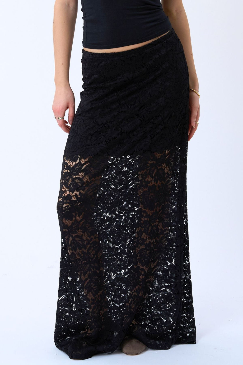 Amara Lace Maxi Skirt - Sort