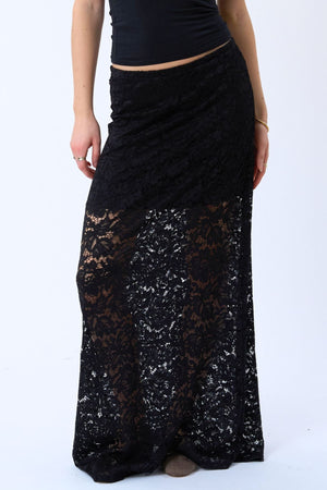 Amara Lace Maxi Skirt - Sort