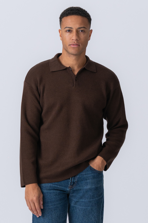 Strikket Langermet Polo - Lysebrun