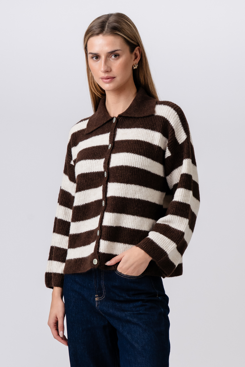 Josie Polo Knit - Brun/Off-white