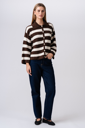 Josie Polo Knit - Brun/Off-white