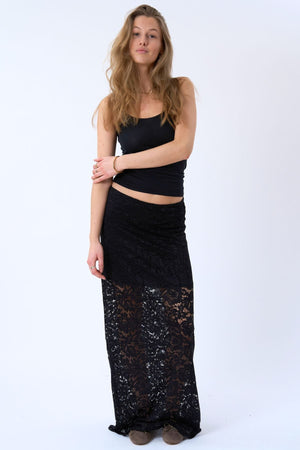 Amara Lace Maxi Skirt - Sort