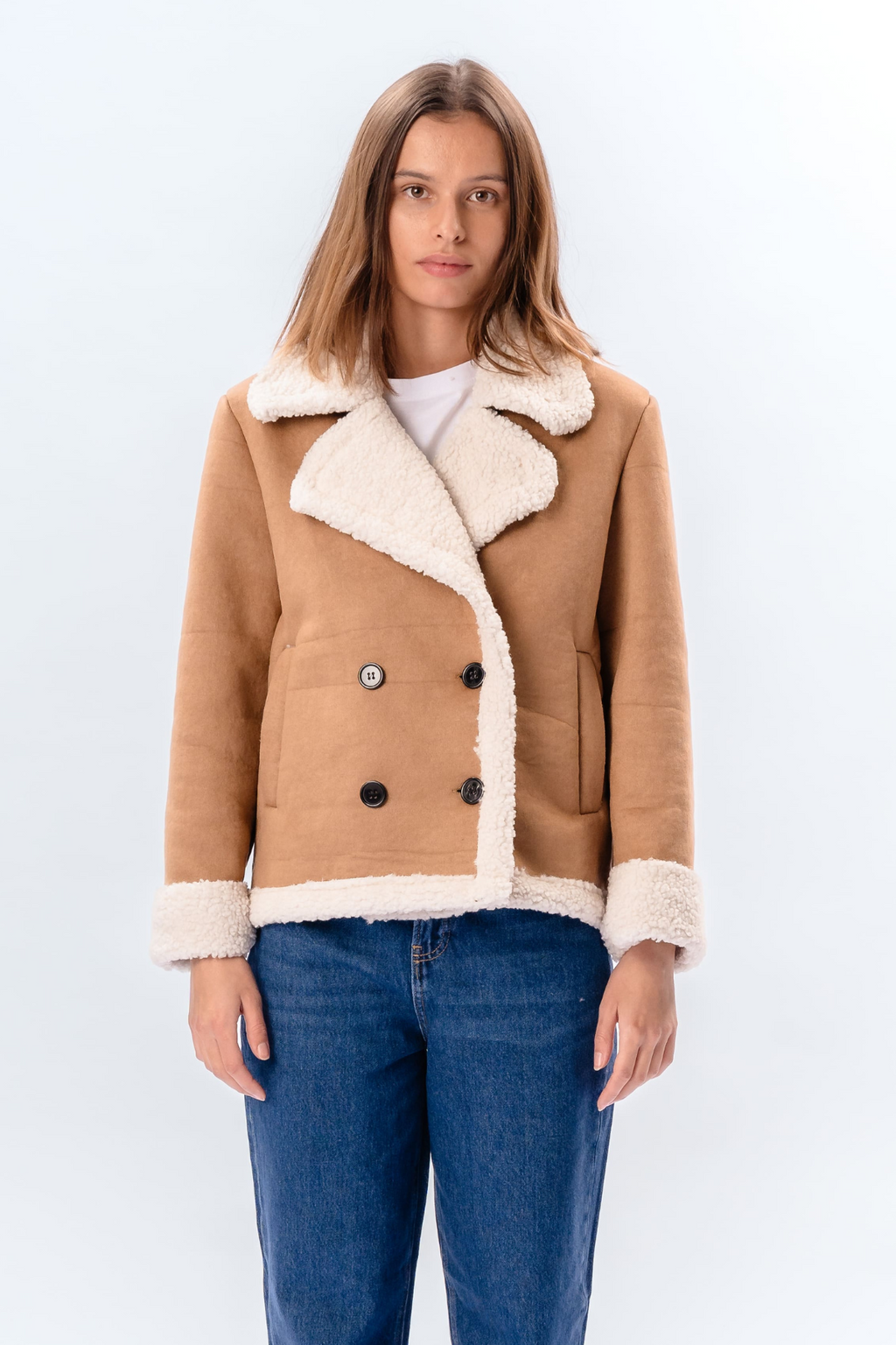 Shearling Kort Frakk - Beige
