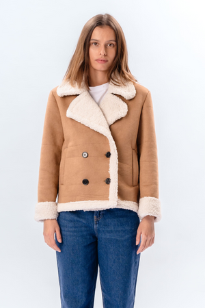 Shearling Kort Frakk - Beige