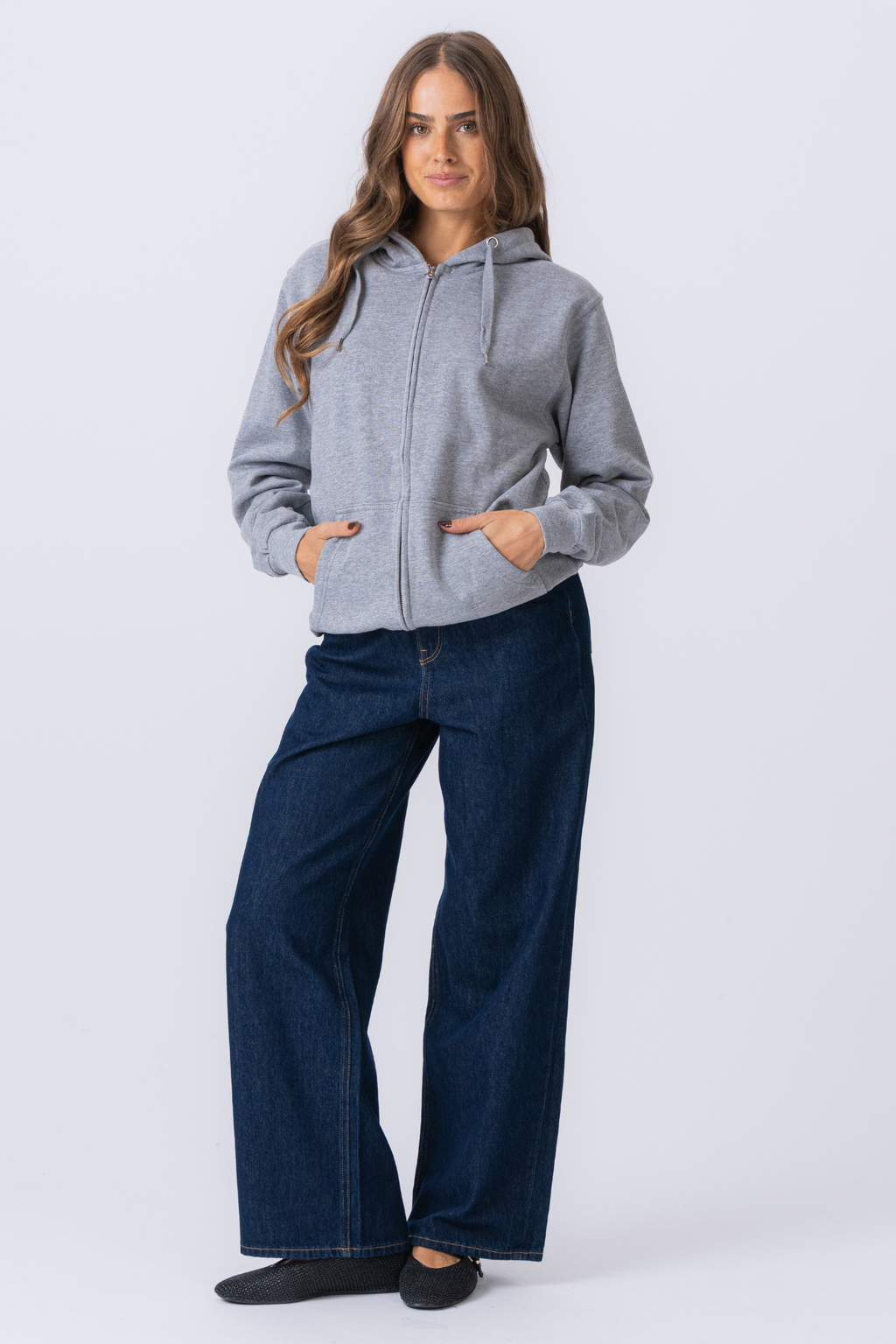 Basic zip hoodie - Grå