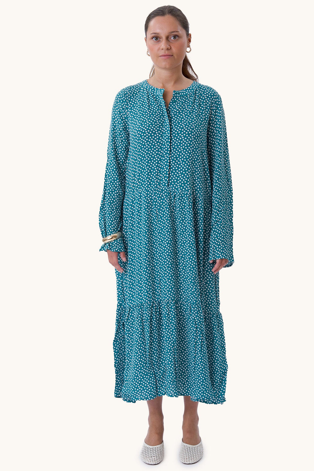 Anna Langermet Kjole - Teal Green