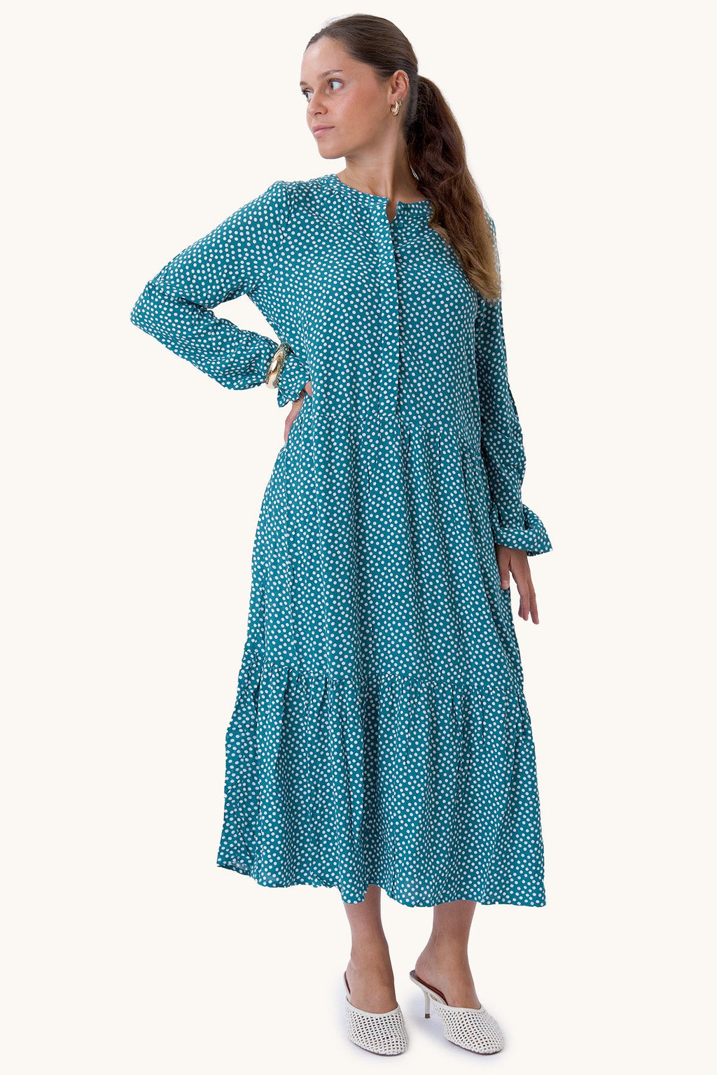 Anna Langermet Kjole - Teal Green