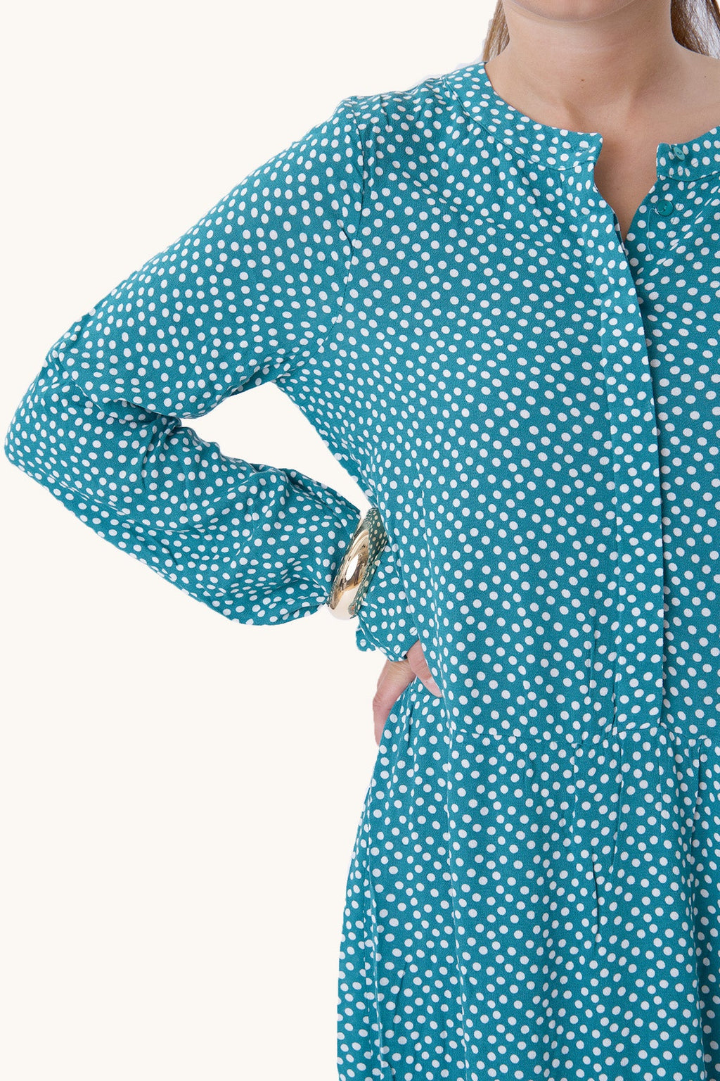 Anna Langermet Kjole - Teal Green