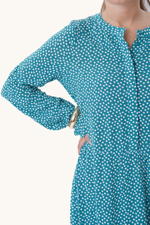 Anna Langermet Kjole - Teal Green