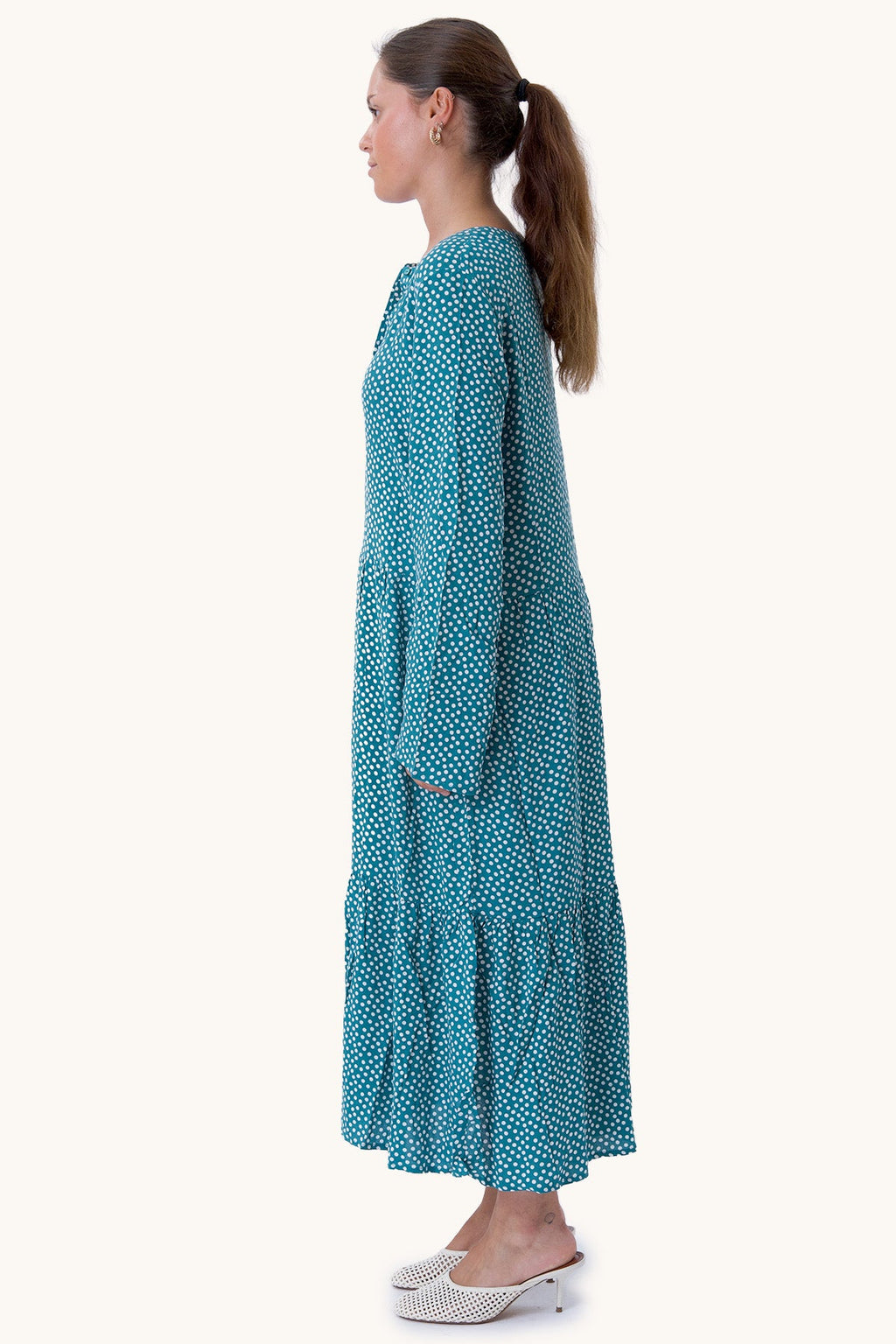 Anna Langermet Kjole - Teal Green