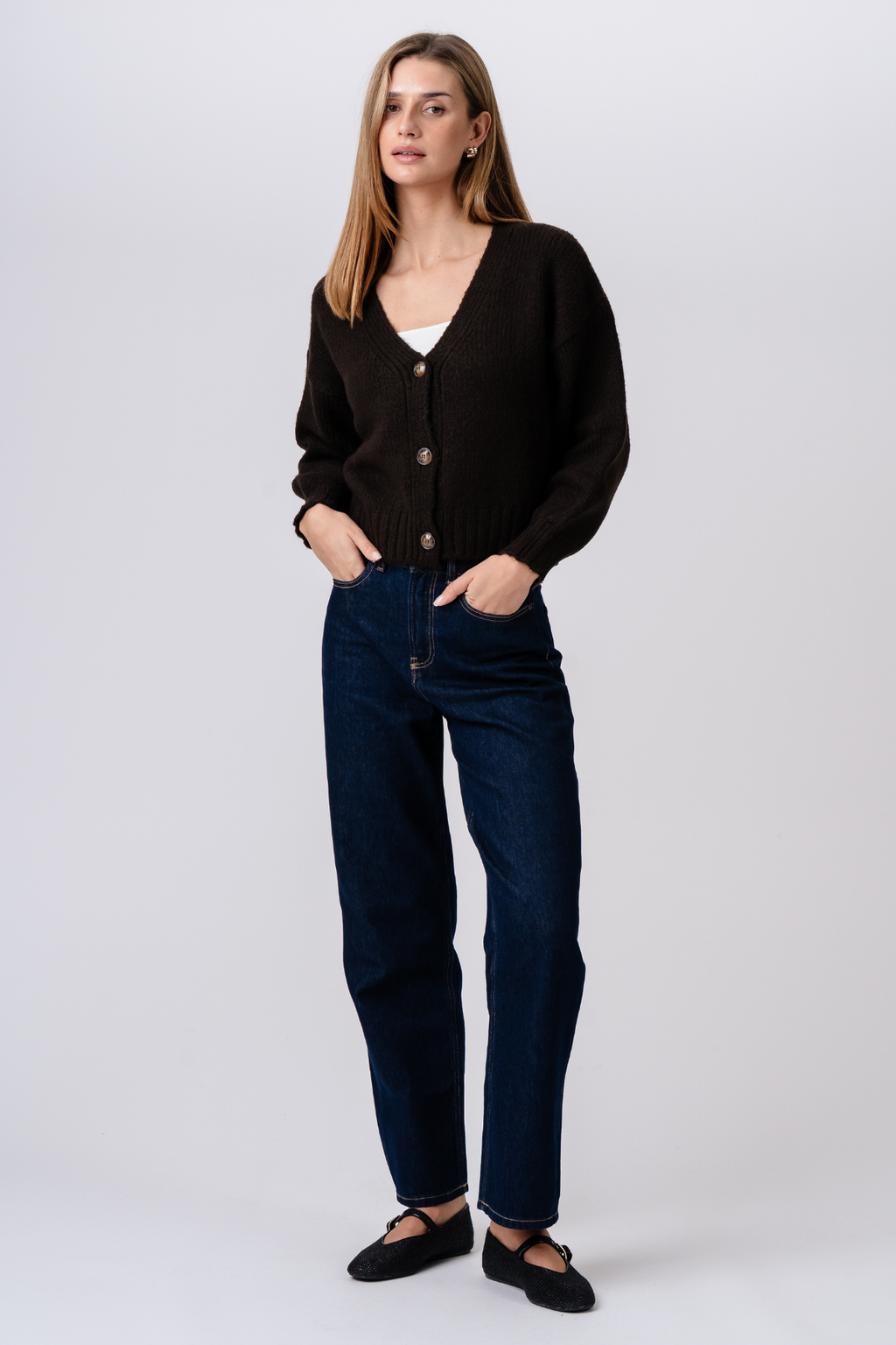 Cardigan med V-hals - Brun