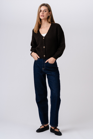 Cardigan med V-hals - Brun