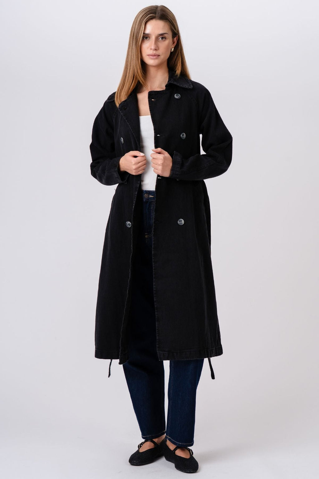 Denim Trenchcoat - Mørkeblå