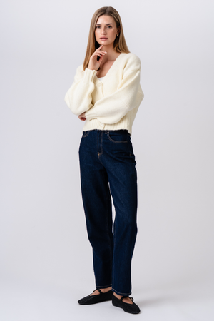 Cardigan med V-hals - Ecru