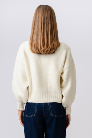 Cardigan med V-hals - Ecru