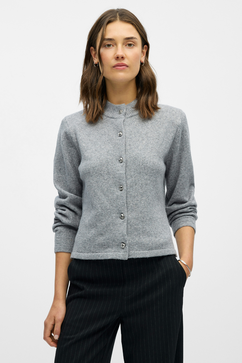Zari Strikkecardigan - Medium Grey Melange
