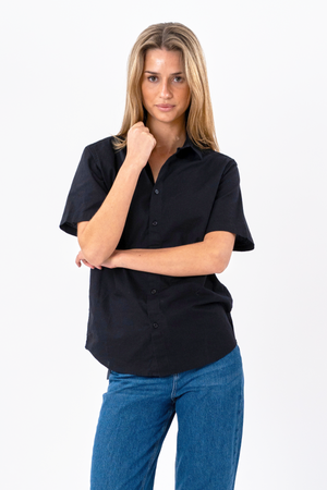 Short Sleeve Shirt i Lin - Svart