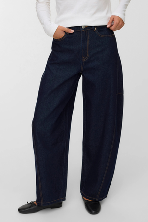 Kaitlin Wide Barrel Jeans - Mørk Blue Denim