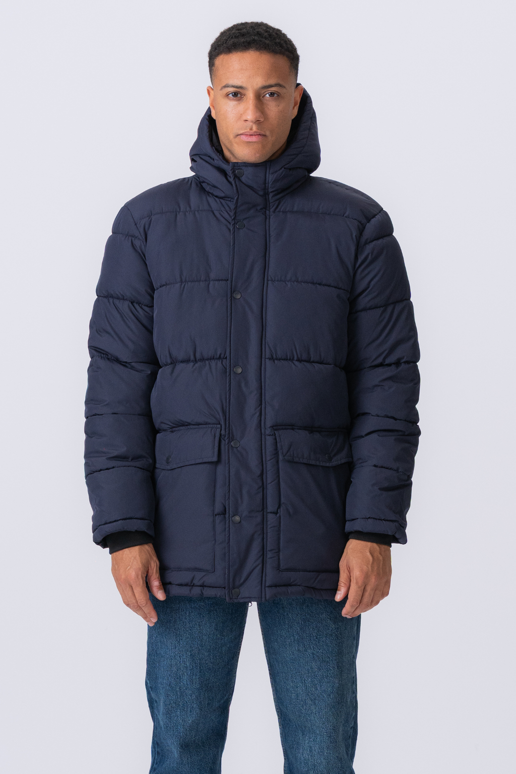 Lang Pufferjakke - Navy