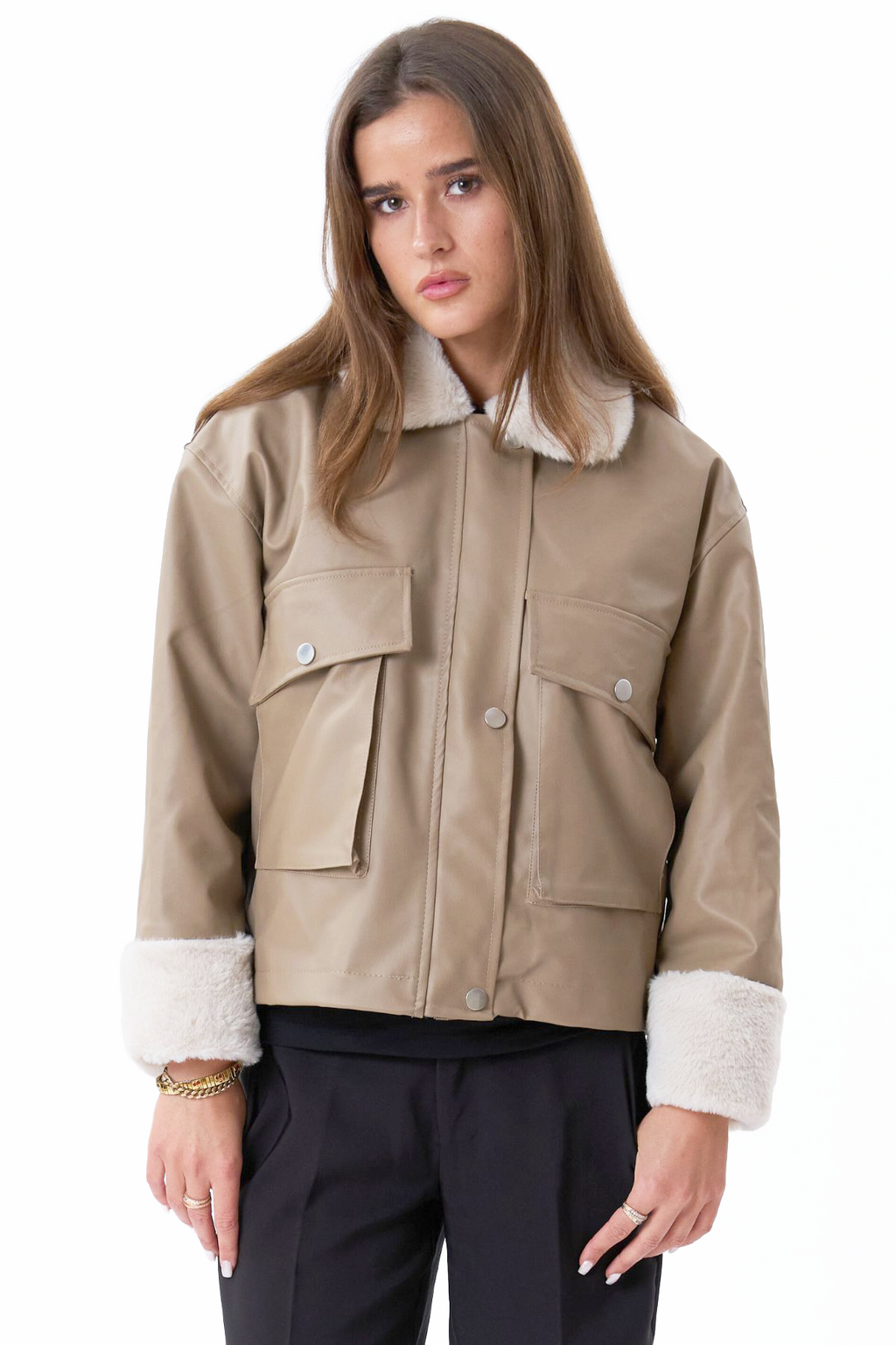 Shearlingjakke i Kunstskinn - Beige