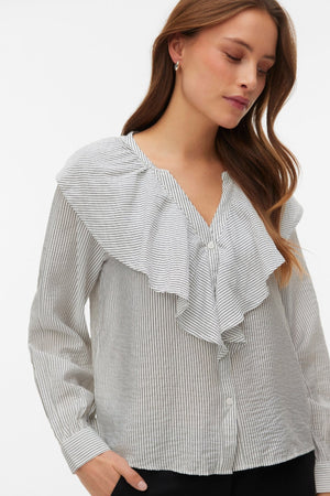 Kaja V-Neck Frill Skjorte - Snow White Amanda Black