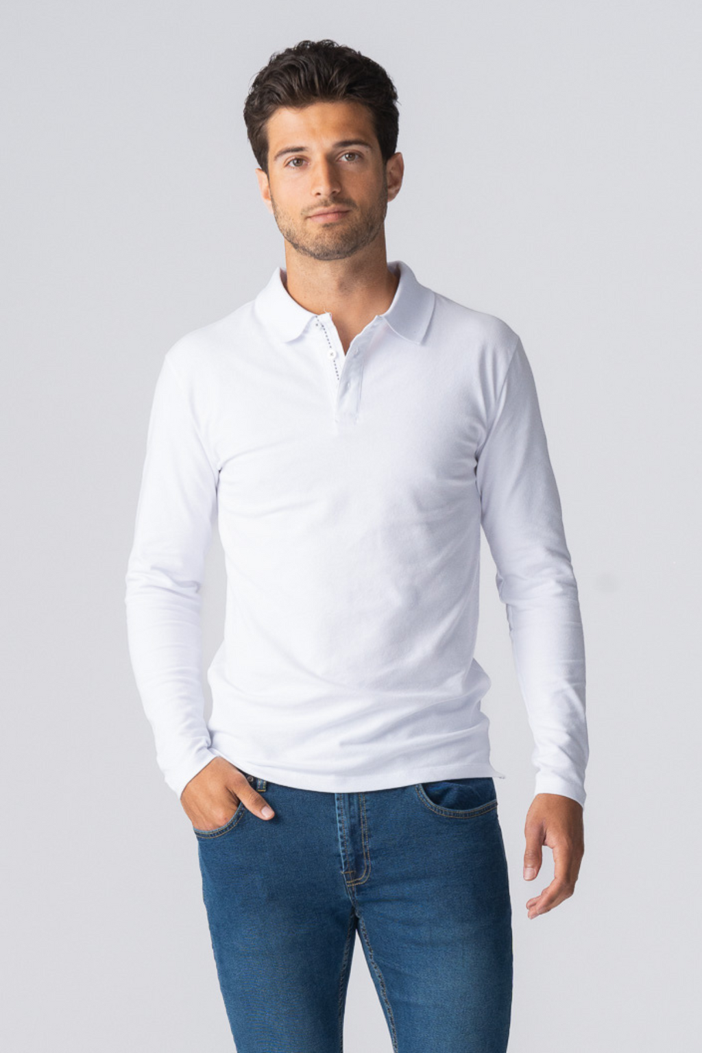 Muscle Langermet Polo Shirt - Hvit