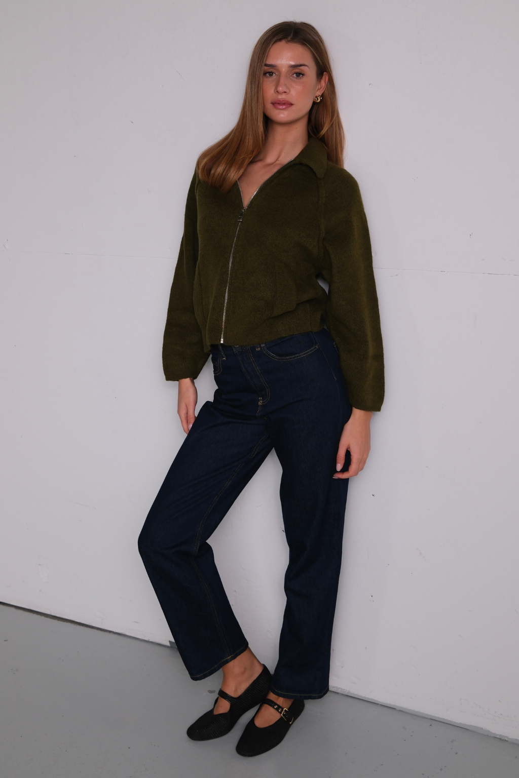 Selma Strikkegenser med Glidelås - Khaki