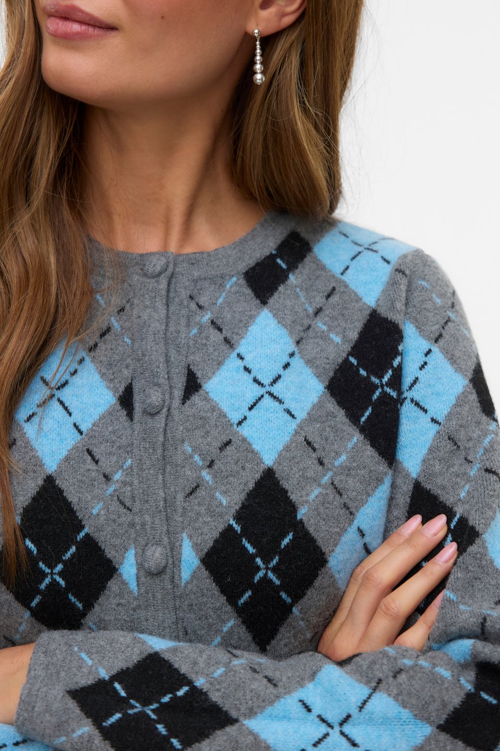 Giorgia O-Neck Cardigan - Medium Grey Melange