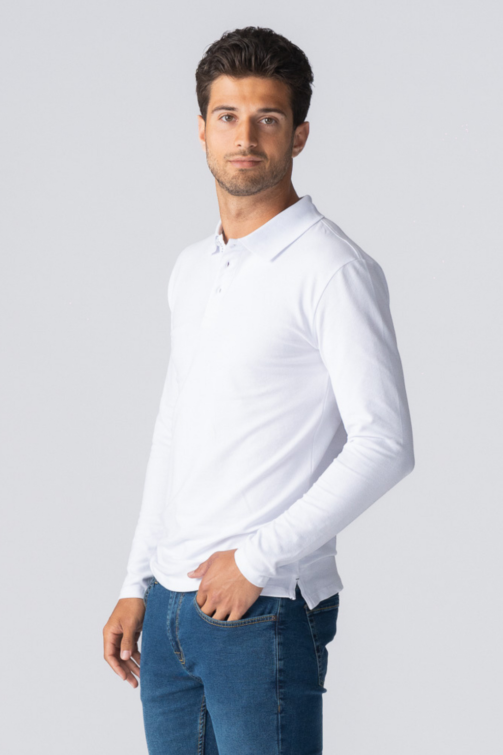 Muscle Langermet Polo Shirt - Hvit