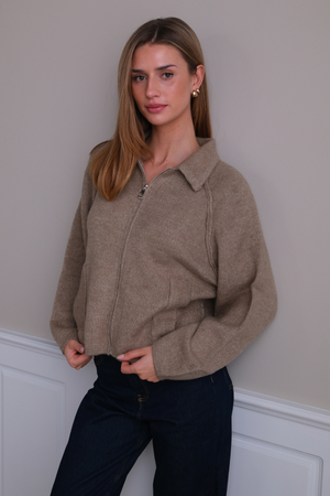 Selma Strikkegenser med Glidelås - Beige