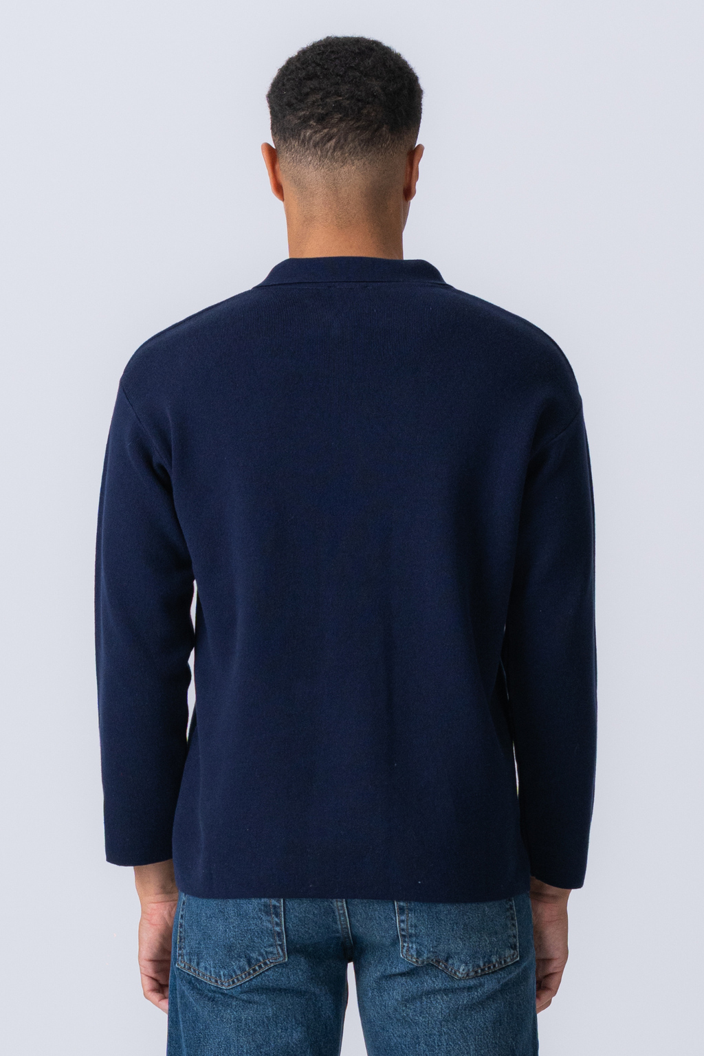 Strikket Langermet Polo - Navy