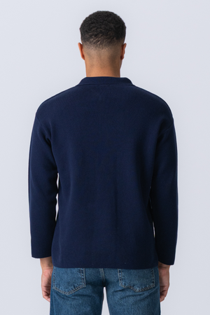 Strikket Langermet Polo - Navy