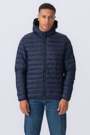 Hooded Light Puffer Jakke - Marineblå