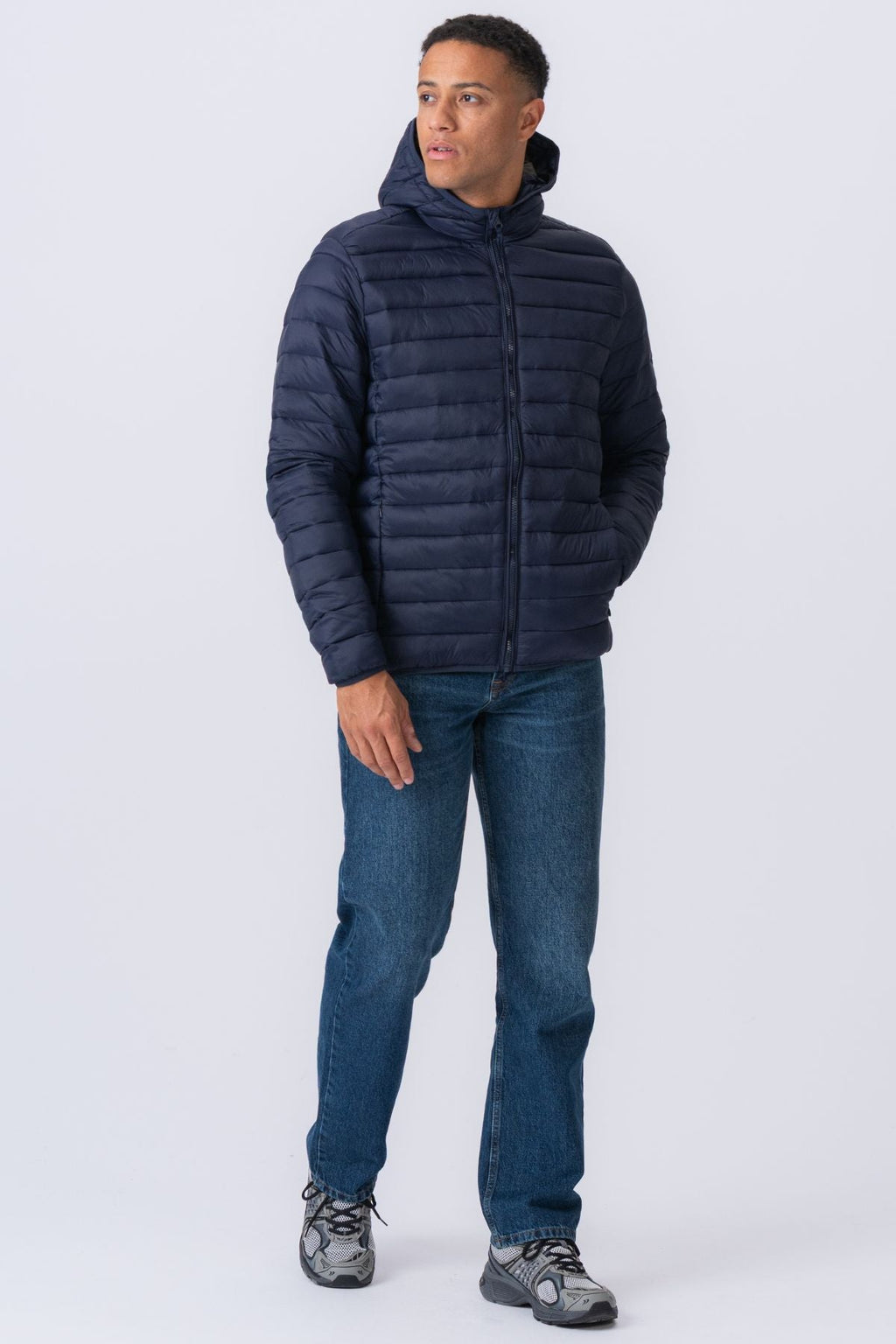Hooded Light Puffer Jakke - Marineblå