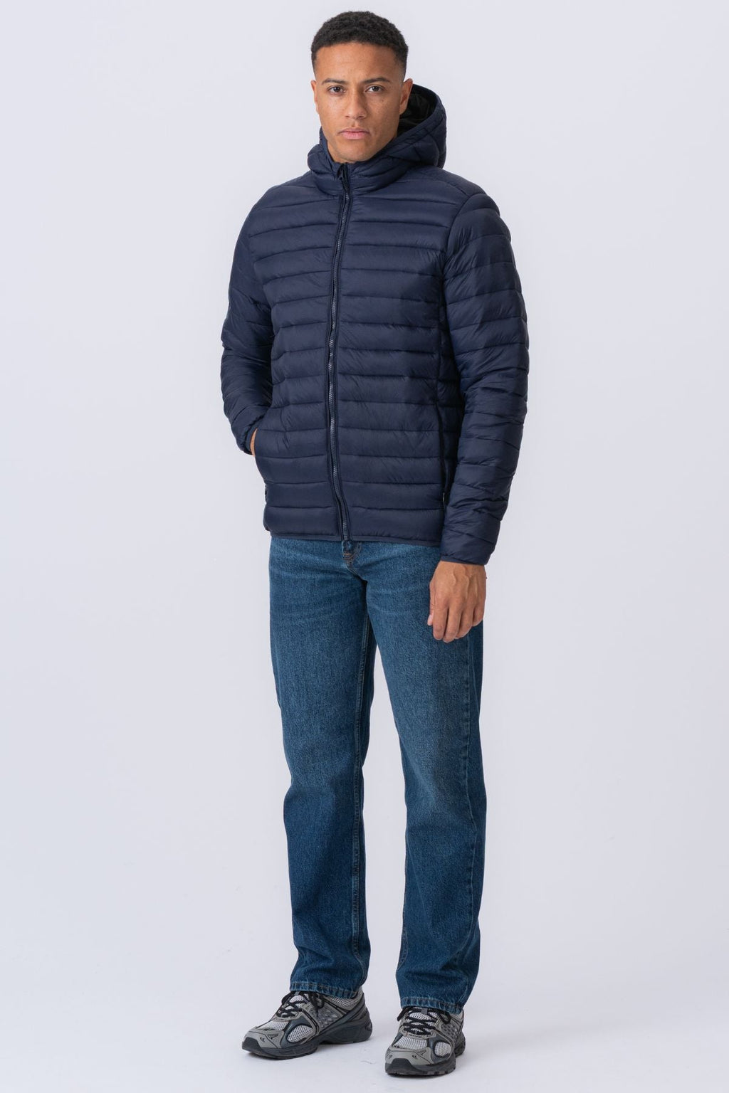 Hooded Light Puffer Jakke - Marineblå