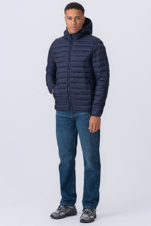 Hooded Light Puffer Jakke - Marineblå