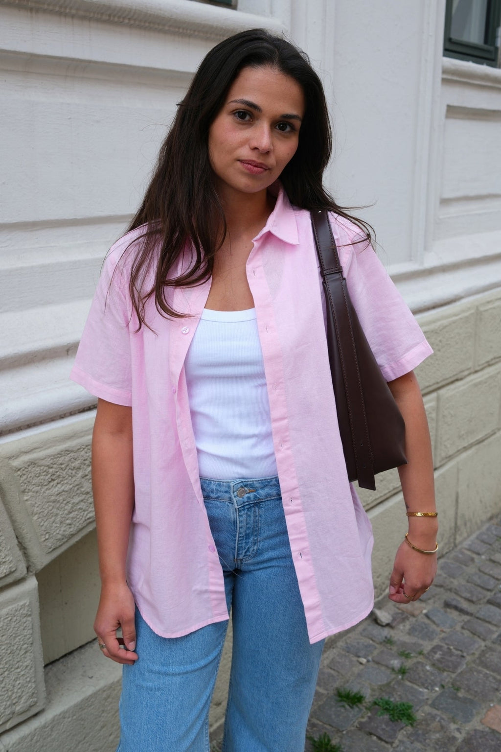 Kortermet Linskjorte - Lys Rød