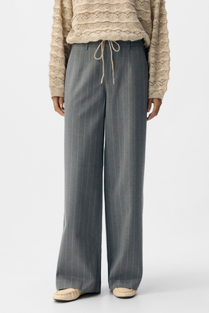 Lisa Wide Pant AOP - Medium grå melange