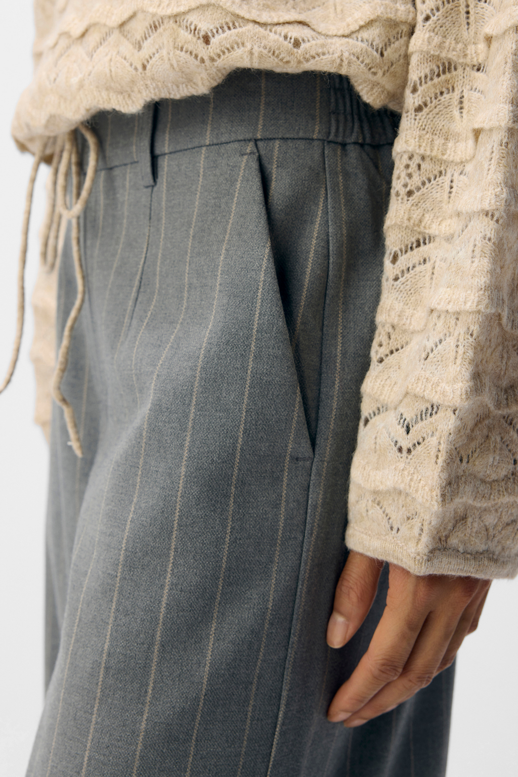 Lisa Wide Pant AOP - Medium grå melange