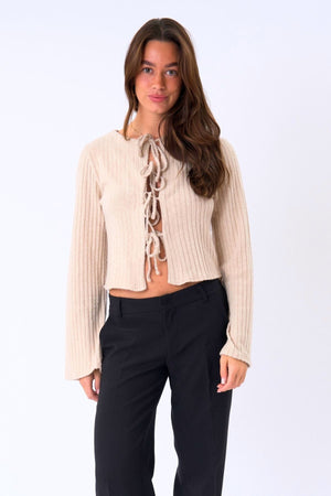 Ivy Tie Blouse Knit - Beige