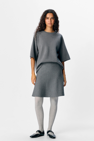 Reynard HW Kort Strikket Skjørt - Mellomgrå Melange