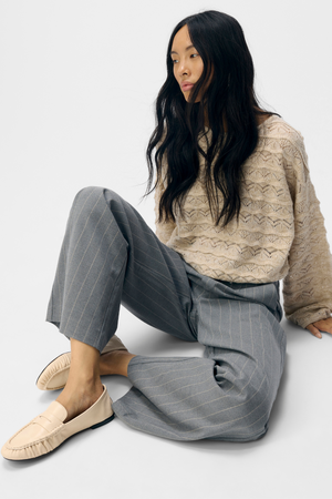 Lisa Wide Pant AOP - Medium grå melange