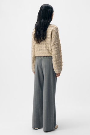 Lisa Wide Pant AOP - Medium grå melange