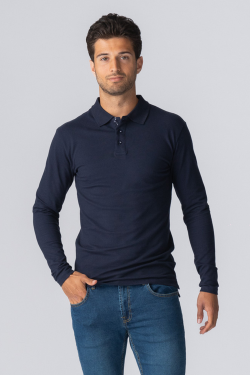 Muscle Langermet Polo Shirt - Navy