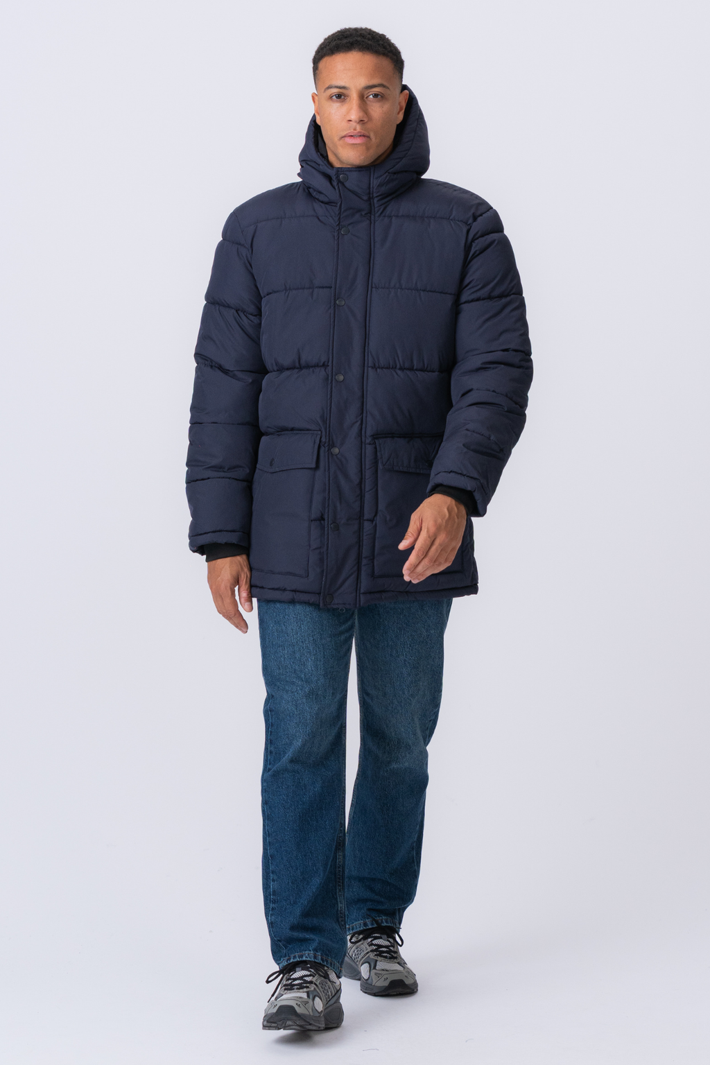 Lang Pufferjakke - Navy