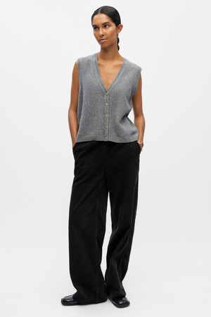 Ivona S/L Strikkevest - Medium Grå Melange