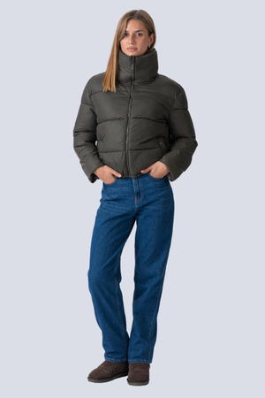 Kort Puffer Jakke - Oliven