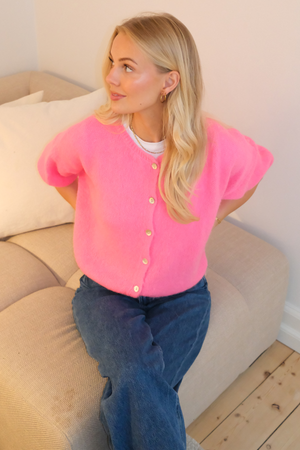 Mary Kortermet Strikkegenser - Baby Pink