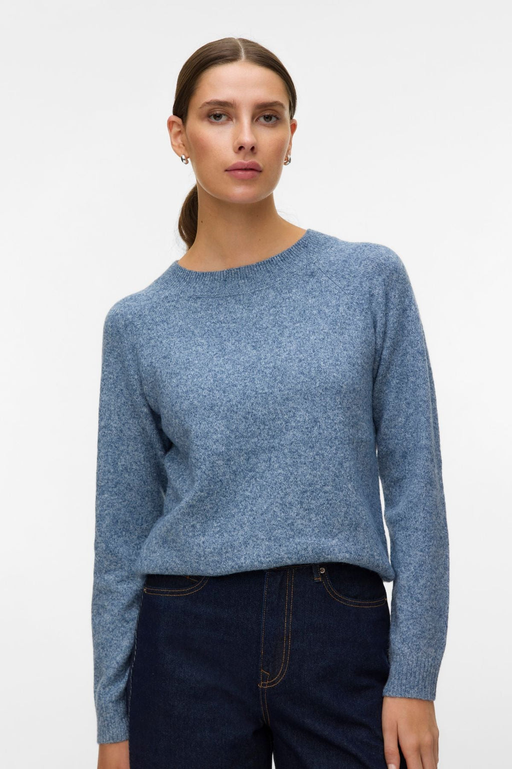 Doffy O-Neck Bluse - Mørk Denim m. Hvit Melange